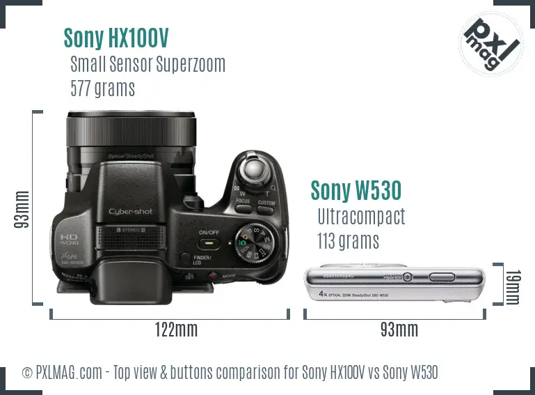 Sony HX100V vs Sony W530 top view buttons comparison