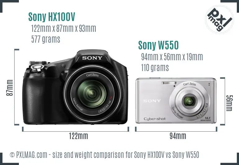 Sony HX100V vs Sony W550 size comparison