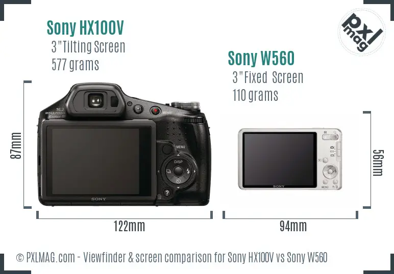 Sony HX100V vs Sony W560 Screen and Viewfinder comparison