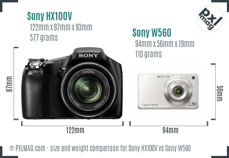 Sony HX100V vs Sony W560 size comparison