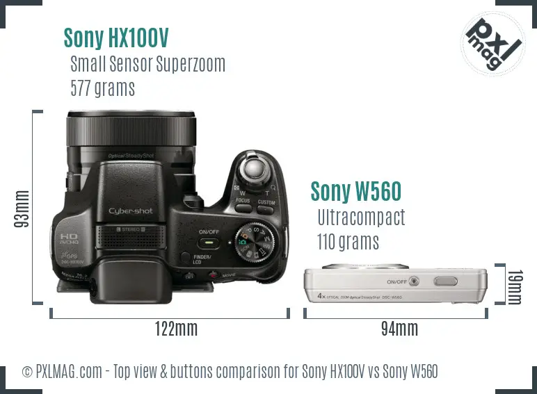 Sony HX100V vs Sony W560 top view buttons comparison