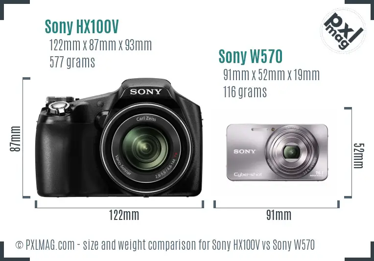 Sony HX100V vs Sony W570 size comparison