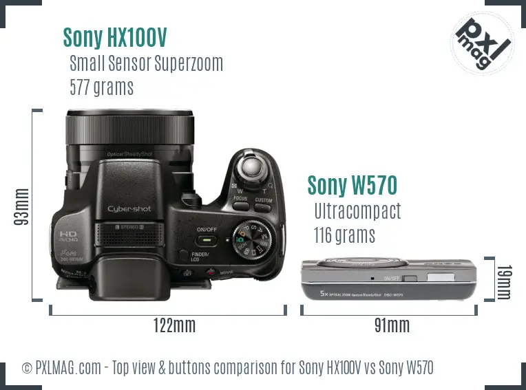Sony HX100V vs Sony W570 top view buttons comparison