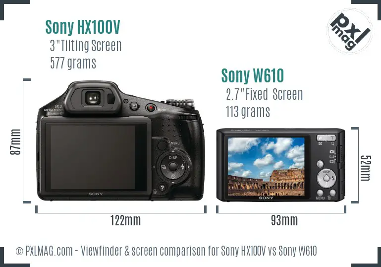 Sony HX100V vs Sony W610 Screen and Viewfinder comparison