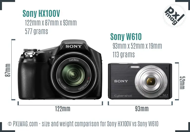 Sony HX100V vs Sony W610 size comparison