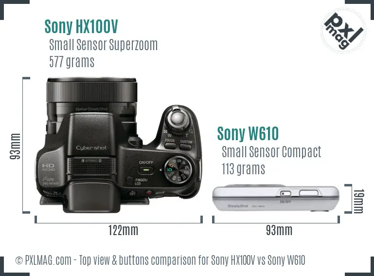Sony HX100V vs Sony W610 top view buttons comparison