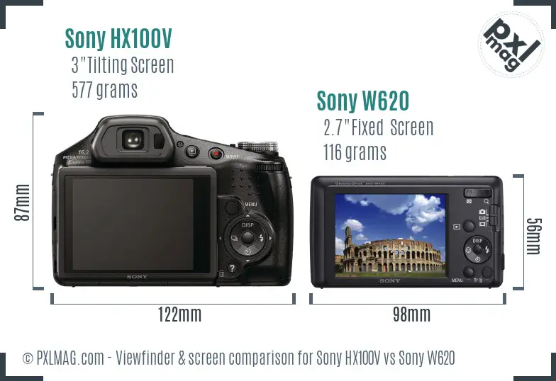 Sony HX100V vs Sony W620 Screen and Viewfinder comparison