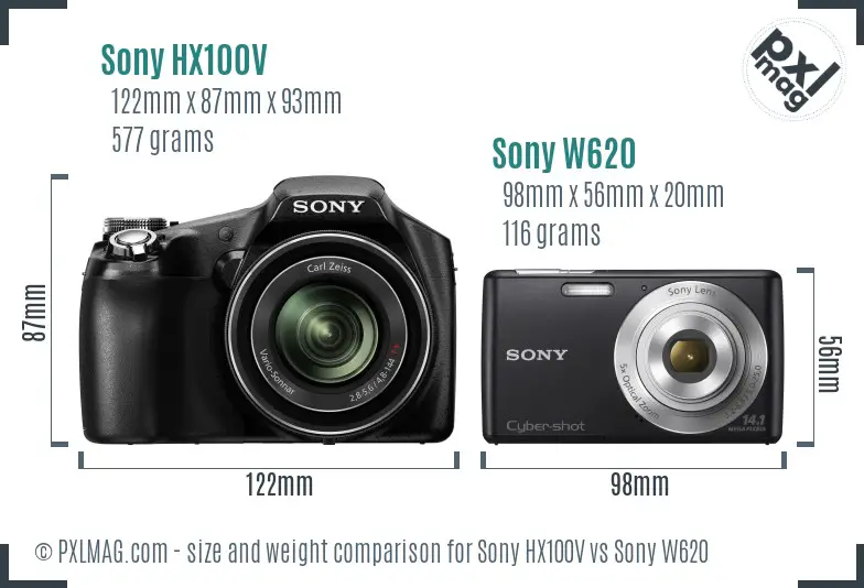 Sony HX100V vs Sony W620 size comparison