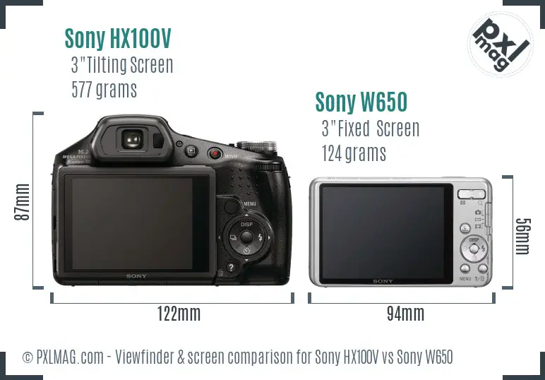 Sony HX100V vs Sony W650 Screen and Viewfinder comparison