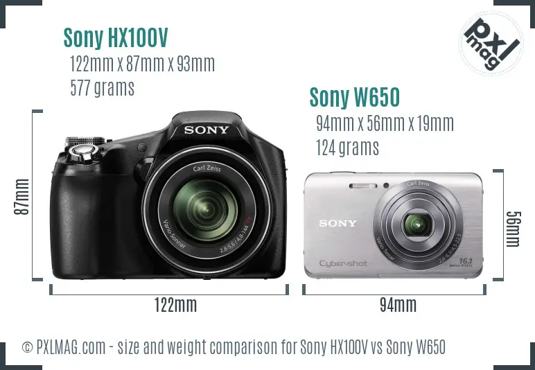 Sony HX100V vs Sony W650 size comparison