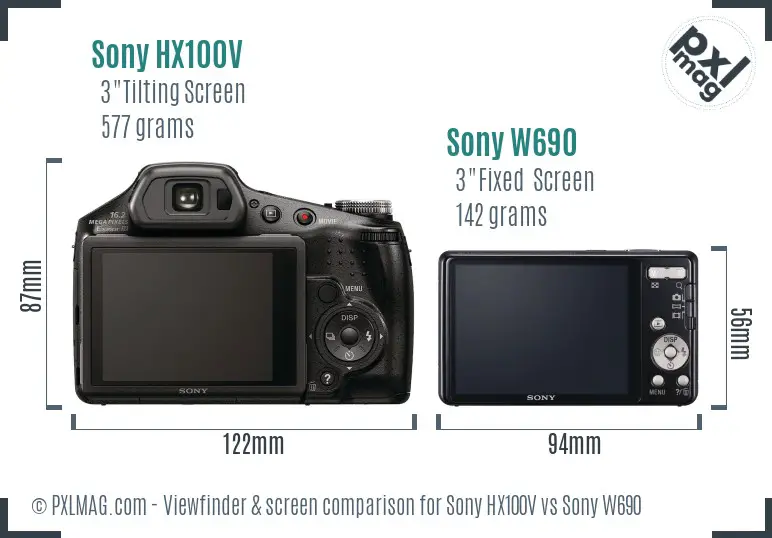 Sony HX100V vs Sony W690 Screen and Viewfinder comparison