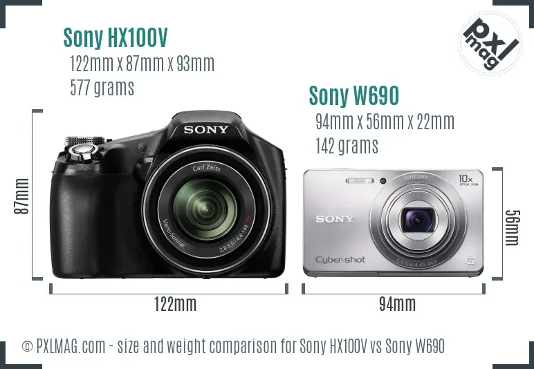 Sony HX100V vs Sony W690 size comparison