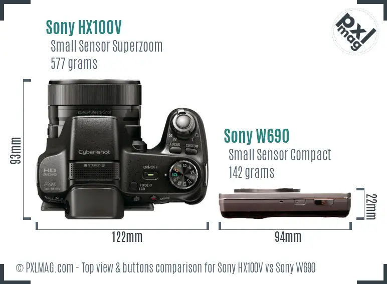 Sony HX100V vs Sony W690 top view buttons comparison