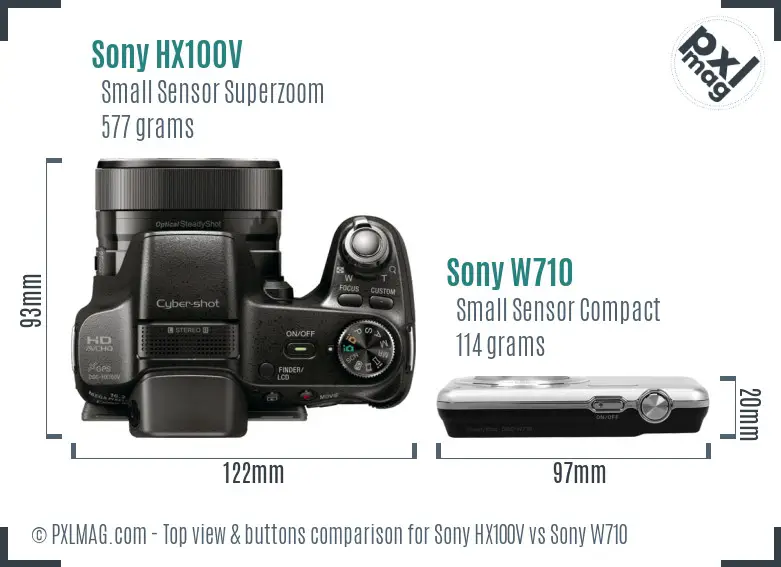 Sony HX100V vs Sony W710 top view buttons comparison