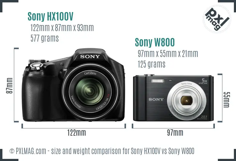 Sony HX100V vs Sony W800 size comparison