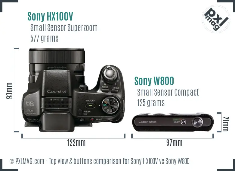 Sony HX100V vs Sony W800 top view buttons comparison