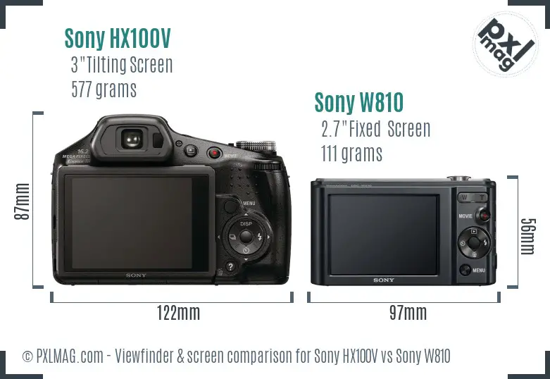 Sony HX100V vs Sony W810 Screen and Viewfinder comparison