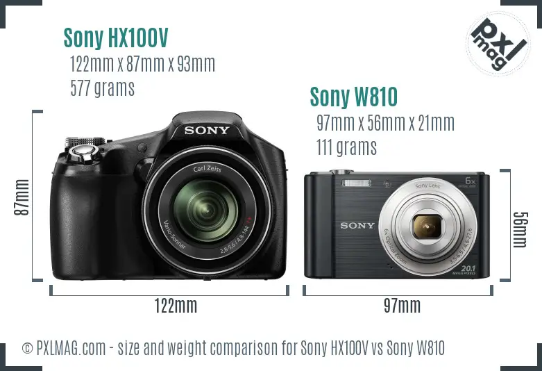 Sony HX100V vs Sony W810 size comparison