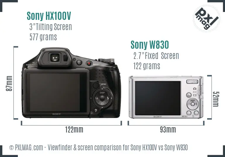 Sony HX100V vs Sony W830 Screen and Viewfinder comparison