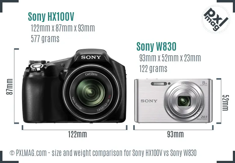 Sony HX100V vs Sony W830 size comparison