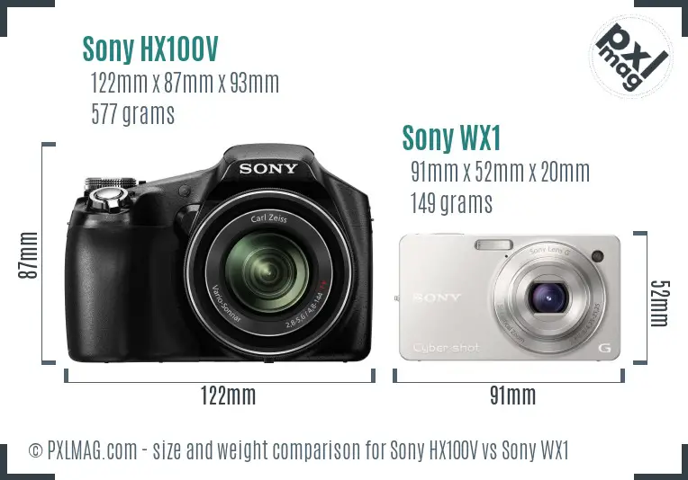 Sony HX100V vs Sony WX1 size comparison