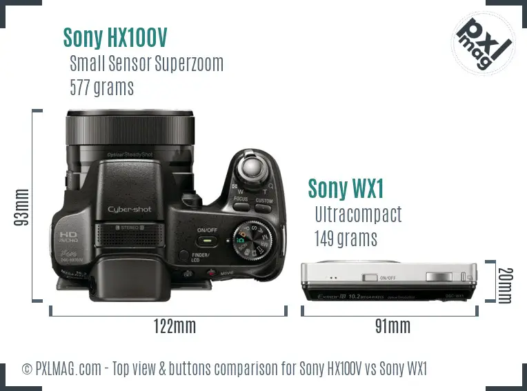 Sony HX100V vs Sony WX1 top view buttons comparison