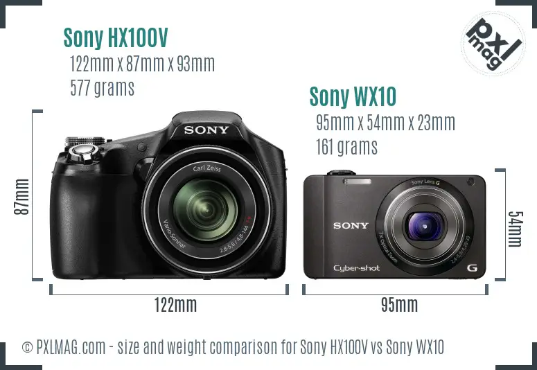 Sony HX100V vs Sony WX10 size comparison