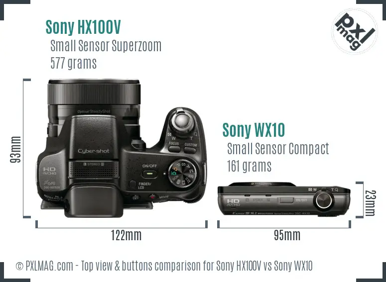 Sony HX100V vs Sony WX10 top view buttons comparison