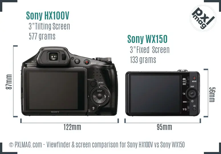 Sony HX100V vs Sony WX150 Screen and Viewfinder comparison