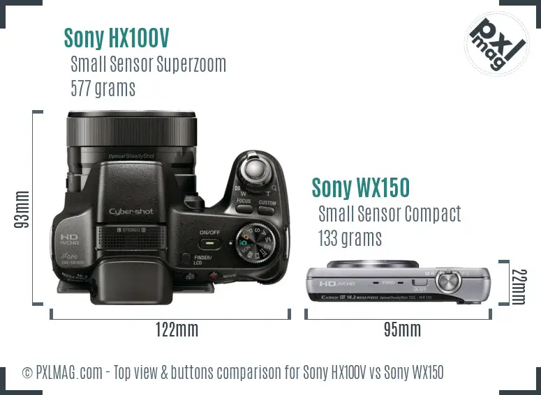 Sony HX100V vs Sony WX150 top view buttons comparison