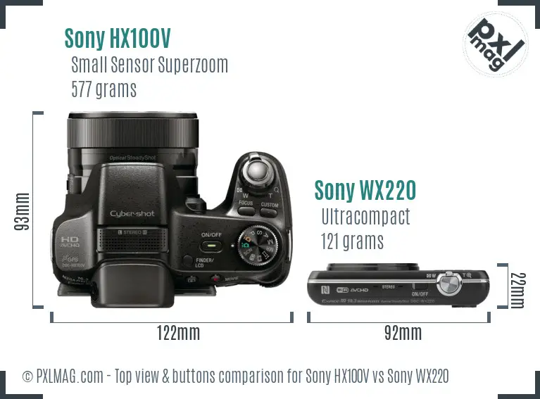 Sony HX100V vs Sony WX220 top view buttons comparison