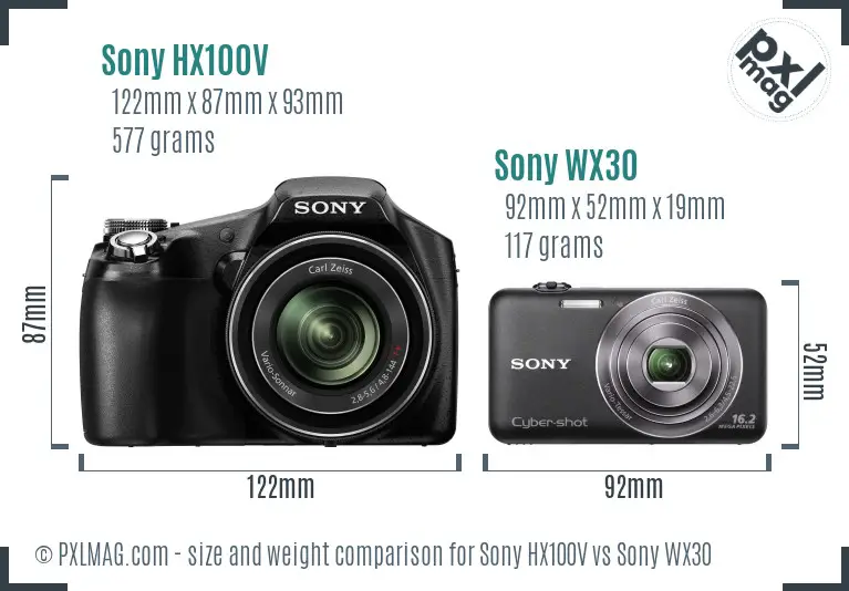 Sony HX100V vs Sony WX30 size comparison