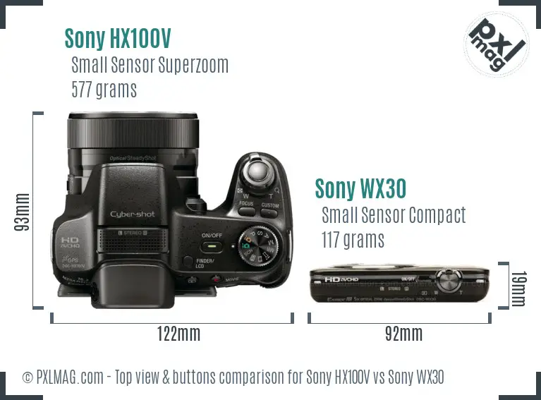 Sony HX100V vs Sony WX30 top view buttons comparison