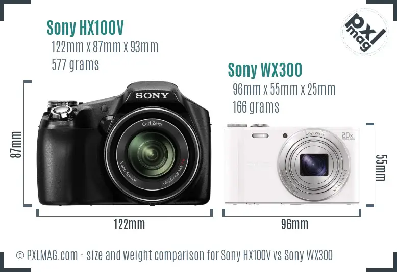 Sony HX100V vs Sony WX300 size comparison