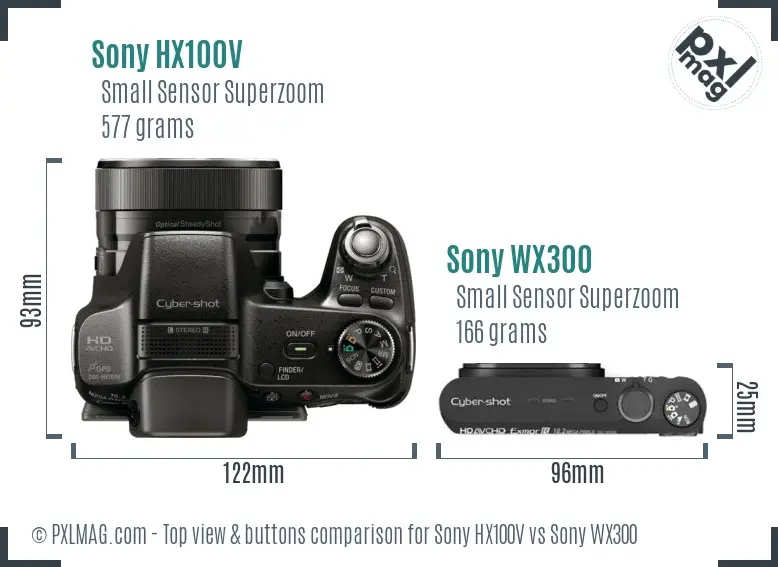 Sony HX100V vs Sony WX300 top view buttons comparison