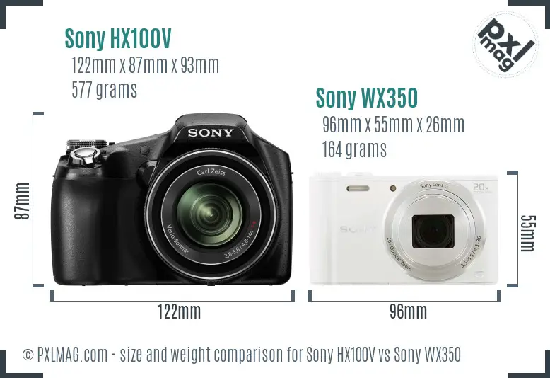 Sony HX100V vs Sony WX350 size comparison