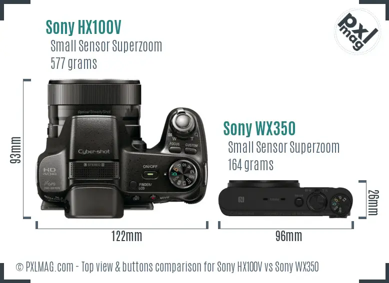Sony HX100V vs Sony WX350 top view buttons comparison