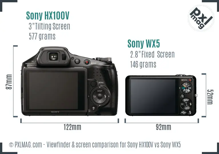 Sony HX100V vs Sony WX5 Screen and Viewfinder comparison