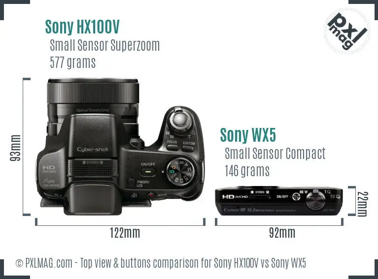 Sony HX100V vs Sony WX5 top view buttons comparison