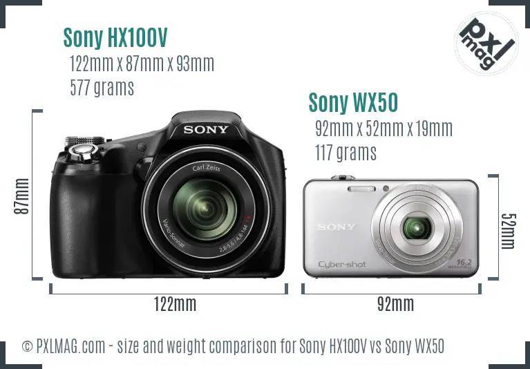 Sony HX100V vs Sony WX50 size comparison