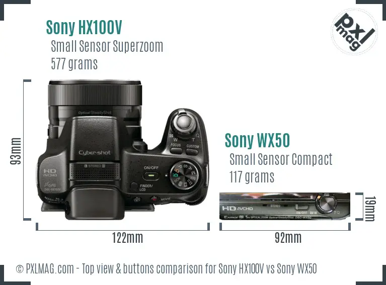 Sony HX100V vs Sony WX50 top view buttons comparison