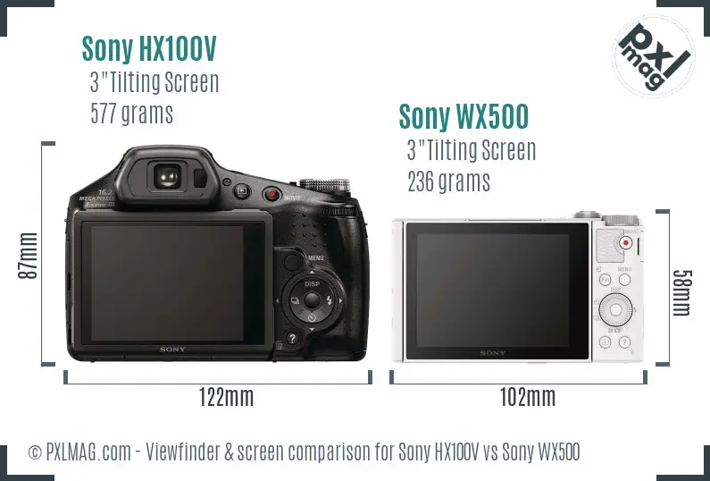 Sony HX100V vs Sony WX500 Screen and Viewfinder comparison