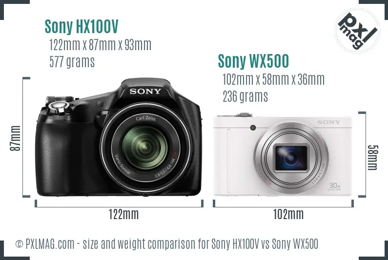 Sony HX100V vs Sony WX500 size comparison