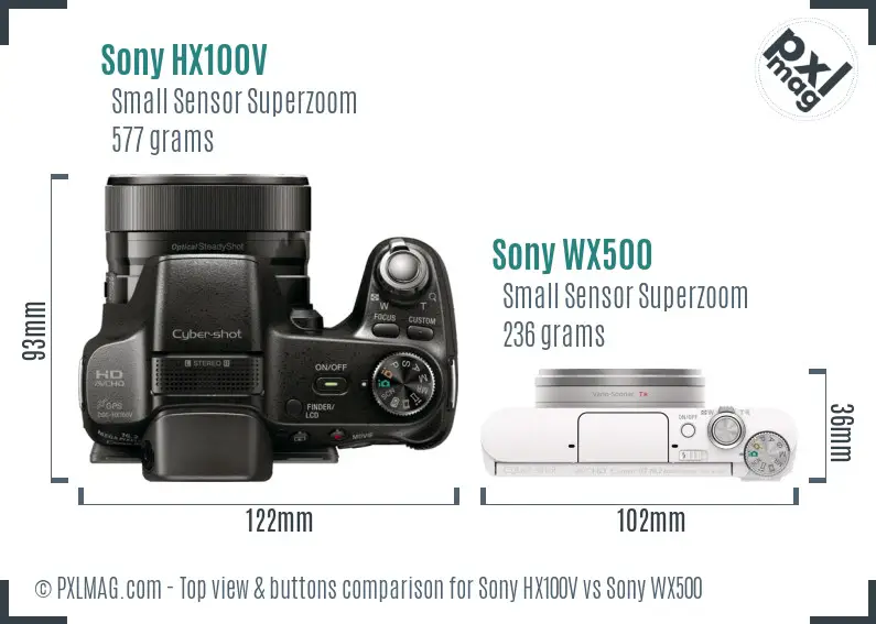 Sony HX100V vs Sony WX500 top view buttons comparison