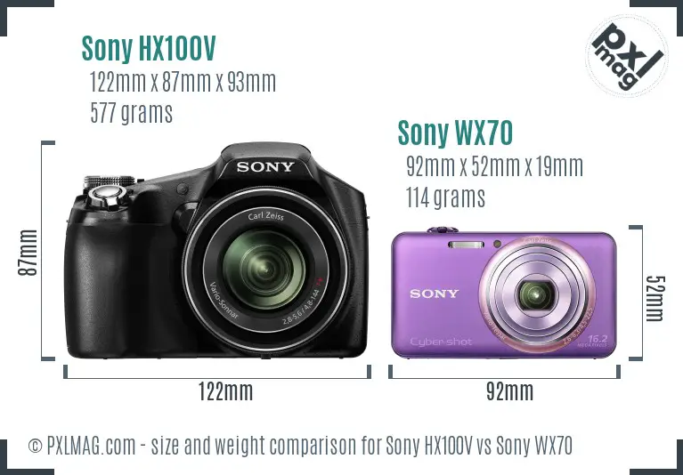 Sony HX100V vs Sony WX70 size comparison