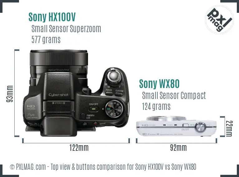 Sony HX100V vs Sony WX80 top view buttons comparison