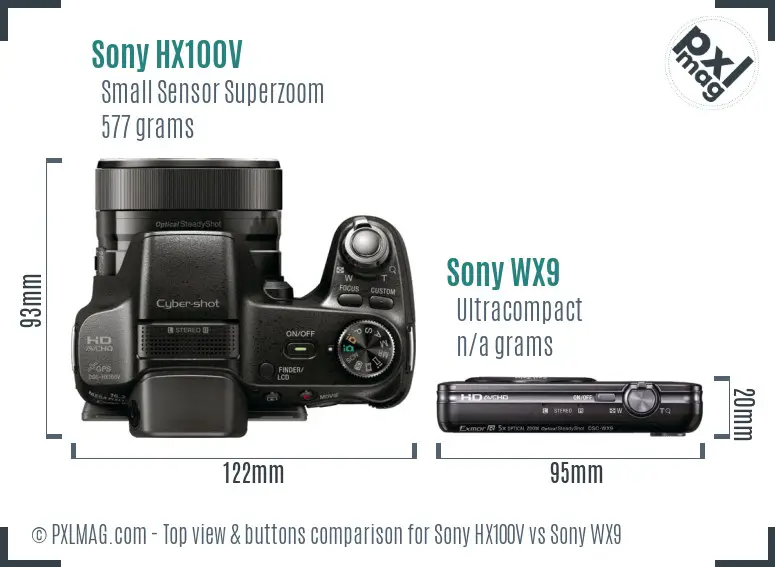 Sony HX100V vs Sony WX9 top view buttons comparison