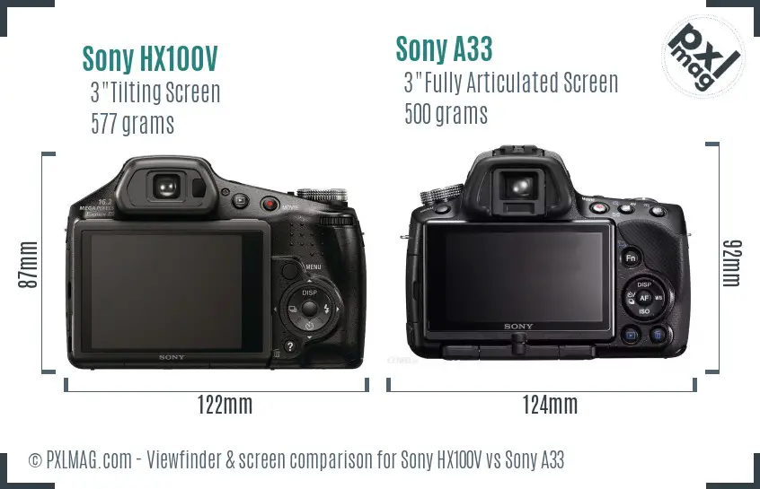 Sony HX100V vs Sony A33 Screen and Viewfinder comparison