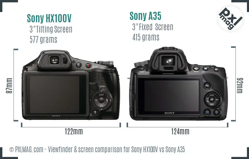 Sony HX100V vs Sony A35 Screen and Viewfinder comparison