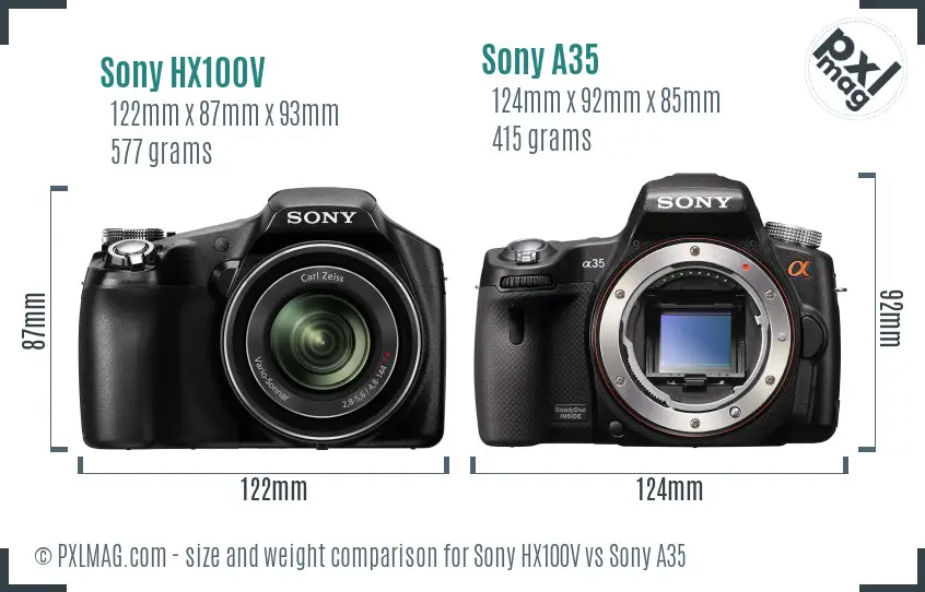 Sony HX100V vs Sony A35 size comparison